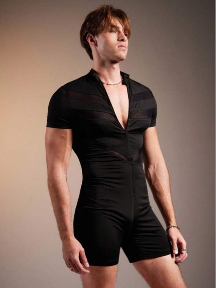 Men's Knitted Fashionable Casual Skinny Black Romper